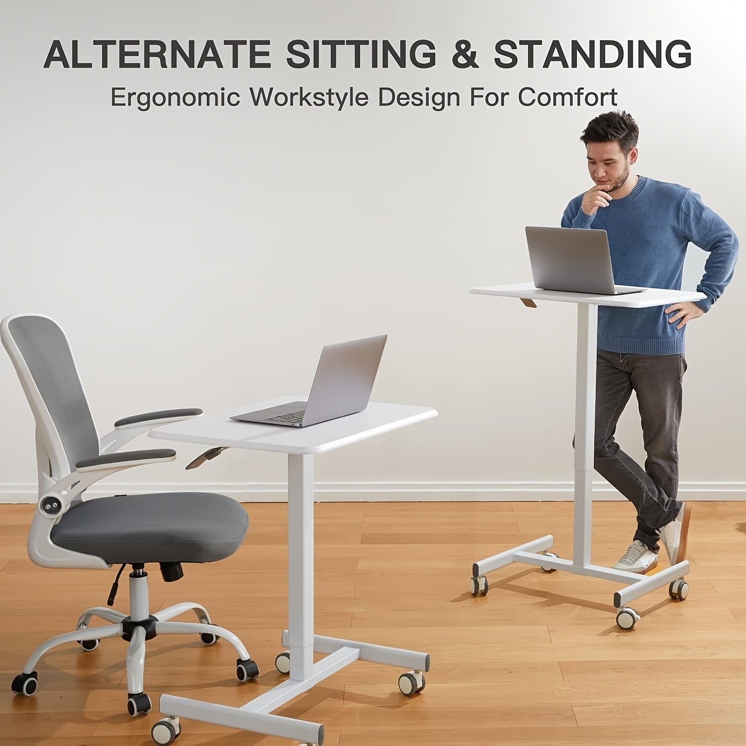 1 pc mobile standing desk with adjustable height, portable rolling laptop desk with wheels, removable teacher lectern, adjustable work table, rolling desk laptop cart for home, office, classroom
