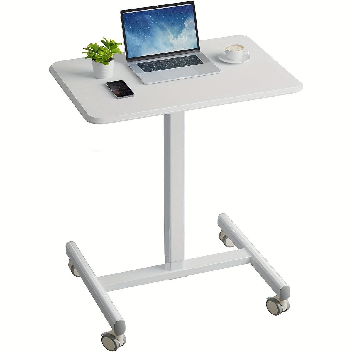 1 pc mobile standing desk with adjustable height, portable rolling laptop desk with wheels, removable teacher lectern, adjustable work table, rolling desk laptop cart for home, office, classroom