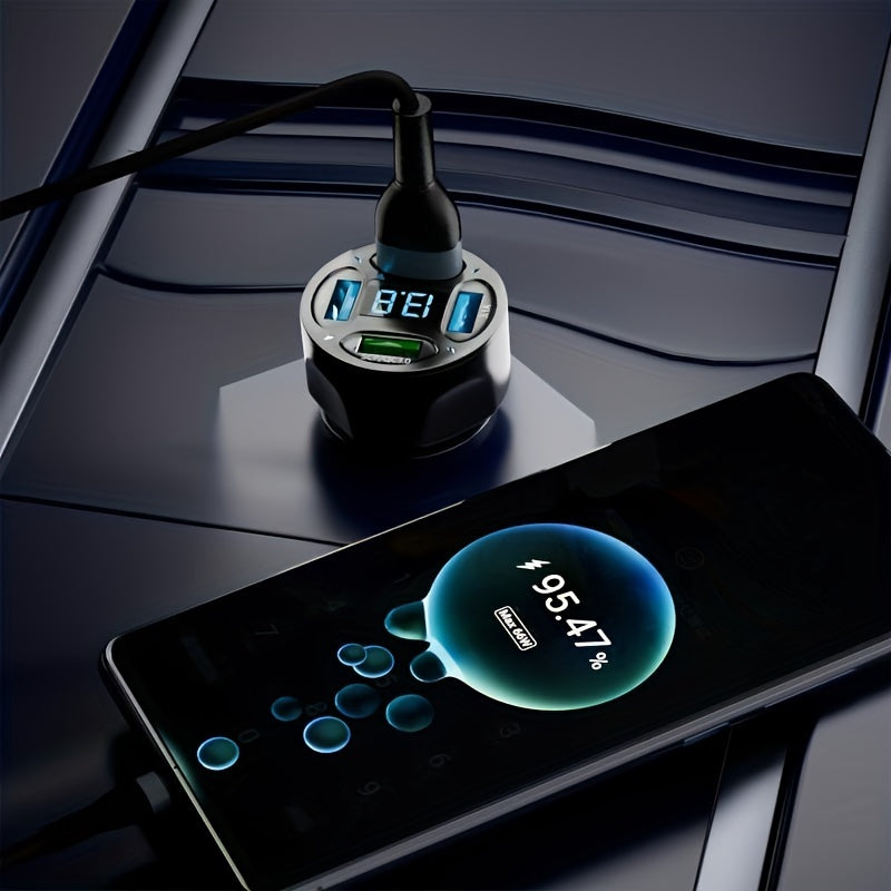 120W 4-in-1 Fast Car Charger - Rapidly Charges 4 Devices at Once with Digital Display, PD Mobile Phone Charging Head, 7A QC3.0 Car Phone Adapter, and Multi-Protection Car Accessories