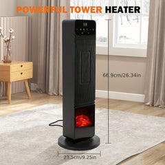 1500W Fast Electric Portable Space Heater for Indoor Use with Remote and Thermostat, 4 Modes, 26" Vertical, 12 Hour Timed Schedule, Overheating & Tip-Over Protection, Black Color