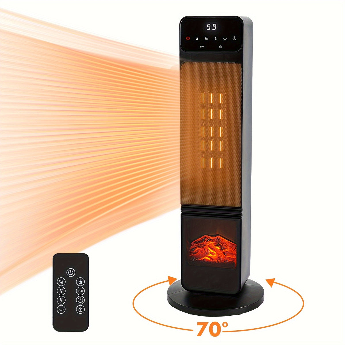 1500W Fast Electric Portable Space Heater for Indoor Use with Remote and Thermostat, 4 Modes, 26" Vertical, 12 Hour Timed Schedule, Overheating & Tip-Over Protection, Black Color
