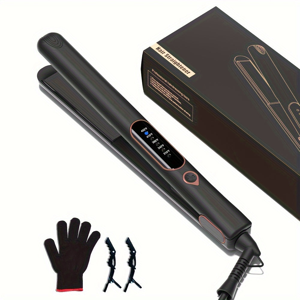 1 Inch Hair Straightener and Curler 2in 1, Ceramic Flat Iron, Dual Voltage Straightening Irons with Fast Heating and 2 Clips Include