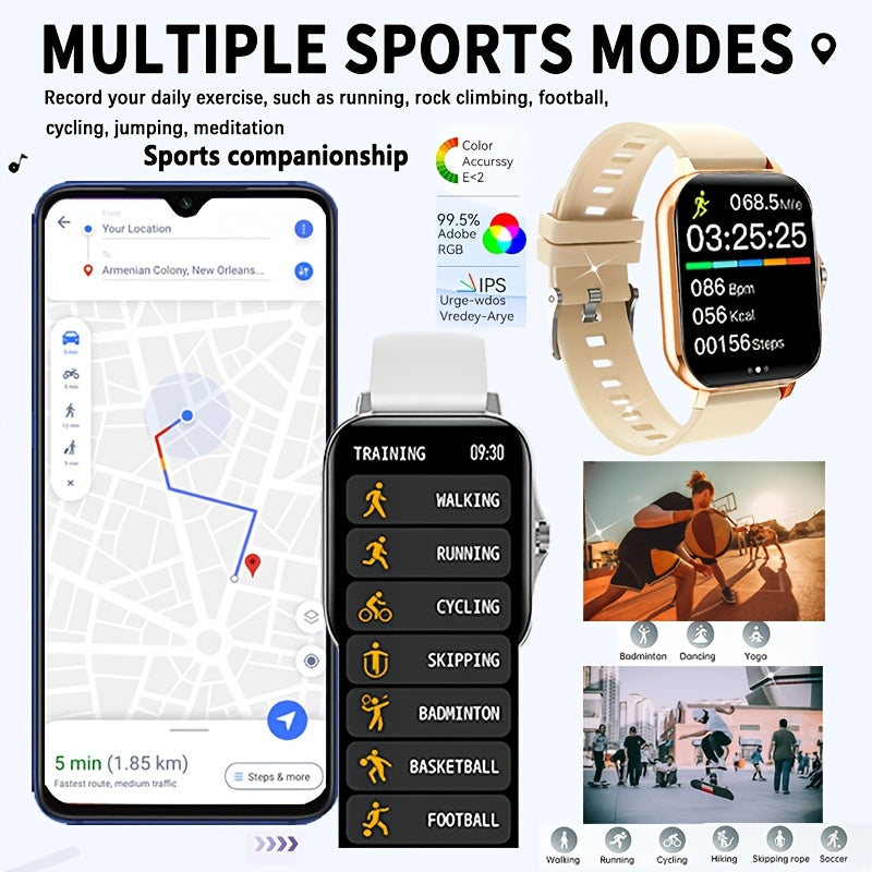 1.83-inch Full Touch Screen Smart Watch For Men And Women, USB Rechargeable, TPU Strap, Multi-sport Mode Outdoor Fitness Watch, Activity Tracker, Location Navigation, Remote Camera/music Player, With Wireless Call And Message Reminder, SMS Notification, T