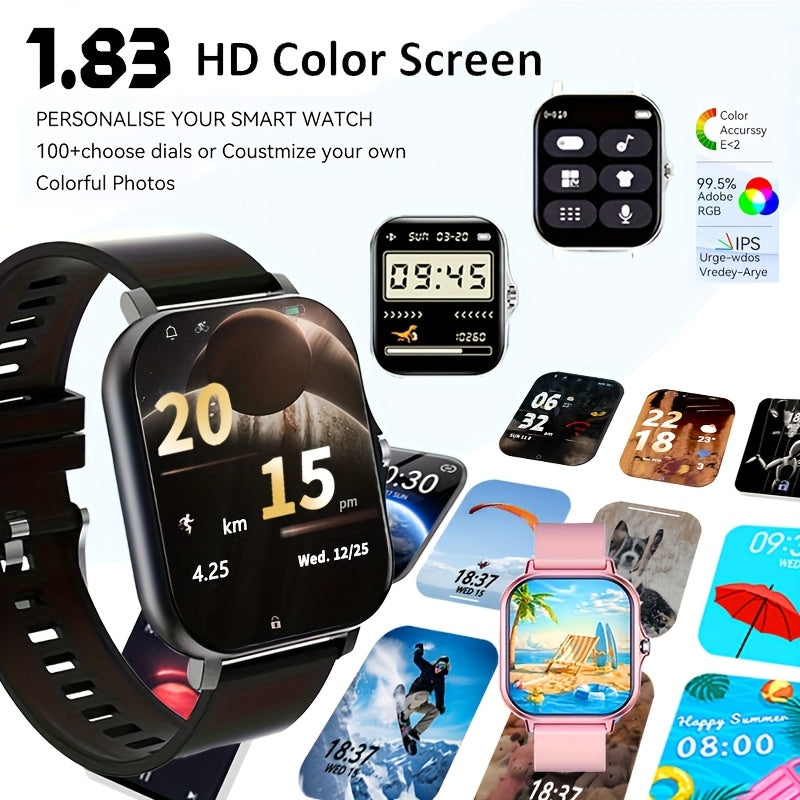 1.83-inch Full Touch Screen Smart Watch For Men And Women, USB Rechargeable, TPU Strap, Multi-sport Mode Outdoor Fitness Watch, Activity Tracker, Location Navigation, Remote Camera/music Player, With Wireless Call And Message Reminder, SMS Notification, T