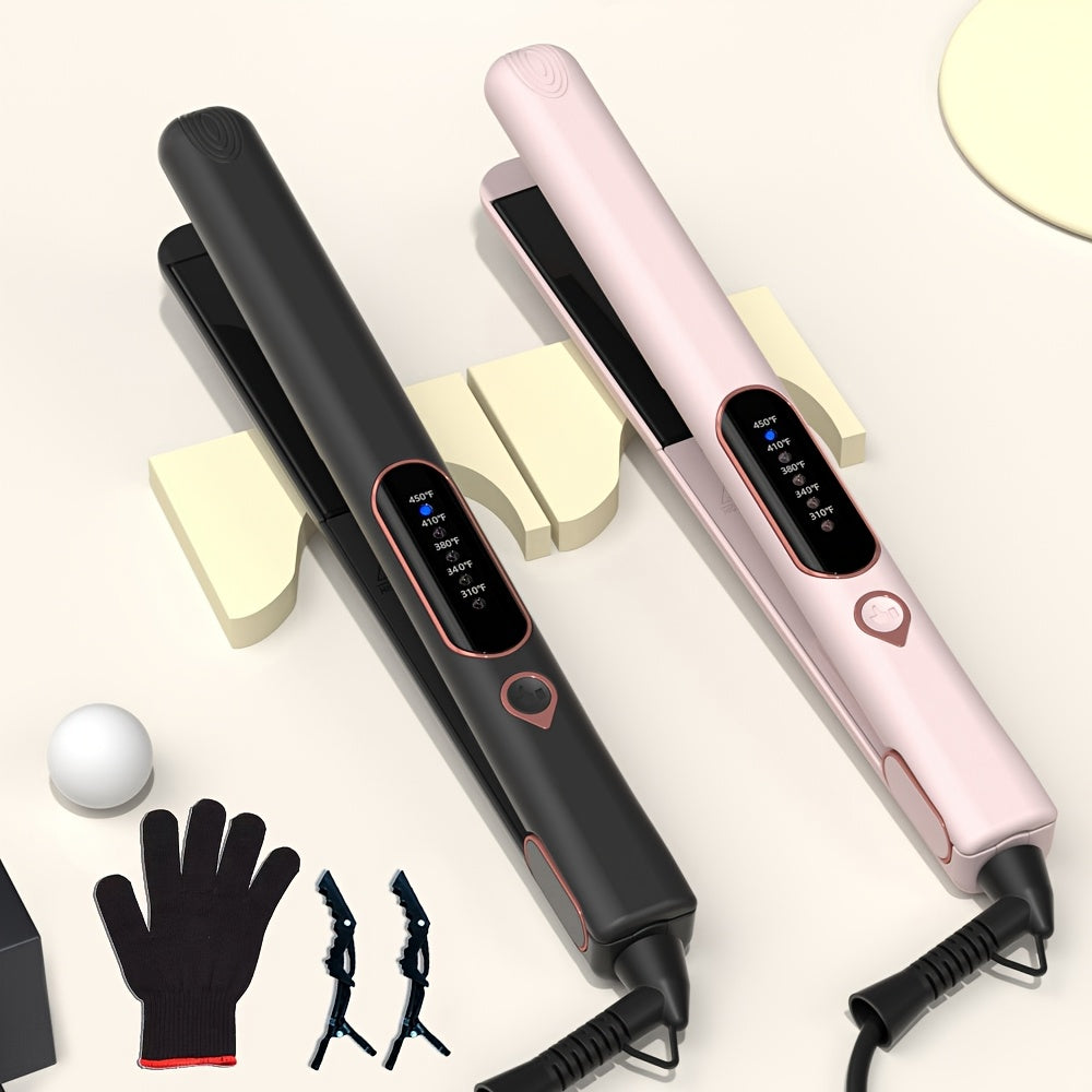 1 Inch Hair Straightener and Curler 2in 1, Ceramic Flat Iron, Dual Voltage Straightening Irons with Fast Heating and 2 Clips Include
